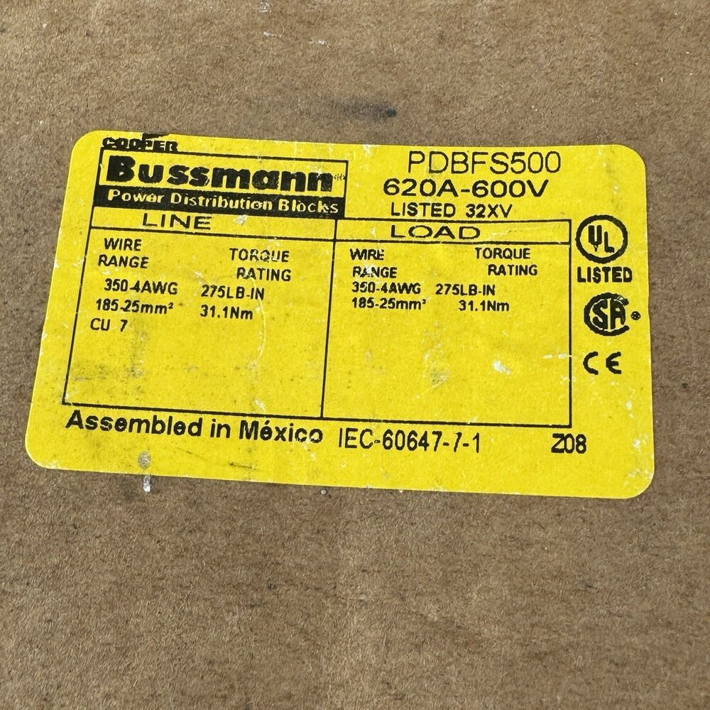Cooper Bussmann PDBFS500 Power Distribution Block 600V 620A 350Kcmil AWG 5/16HEX - Picture 5 of 6